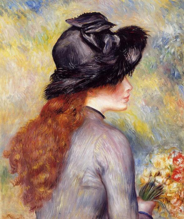 Young Girl Holding At Bouquet Of Tulips — Pjer Ogist Renoar