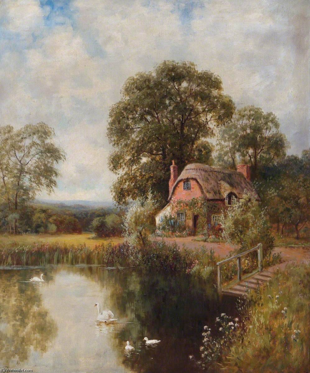 Landscape With A Thatched Cottage And A Lake — John Bonny