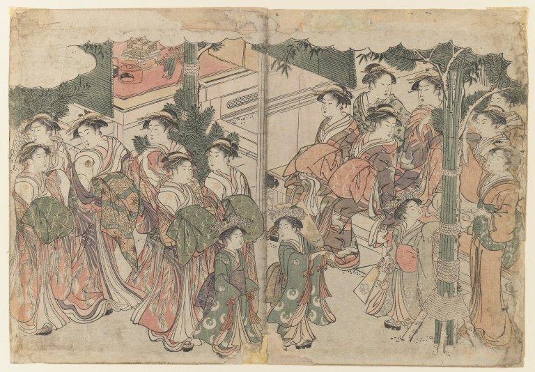 Courtesan`s Entourage At New Year`s Festival — Kitagawa Utamaro