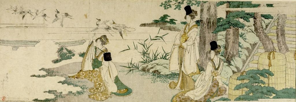 Three Women Tagging Cranes With Poetry Slips — Katsushika Hokusai