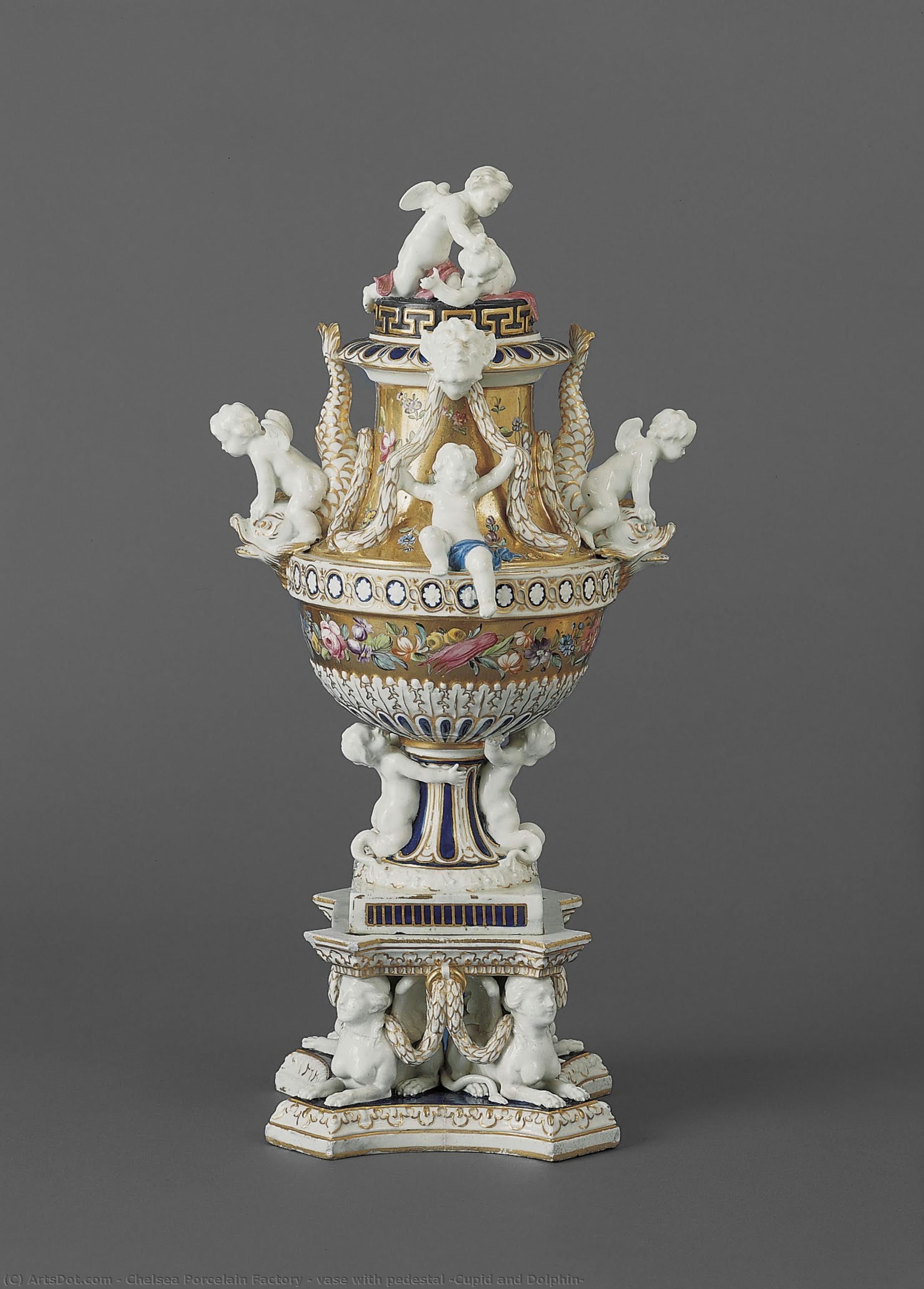 Vase With Pedestal (cupid And Dolphin) — Chelsea Porcelain Factory