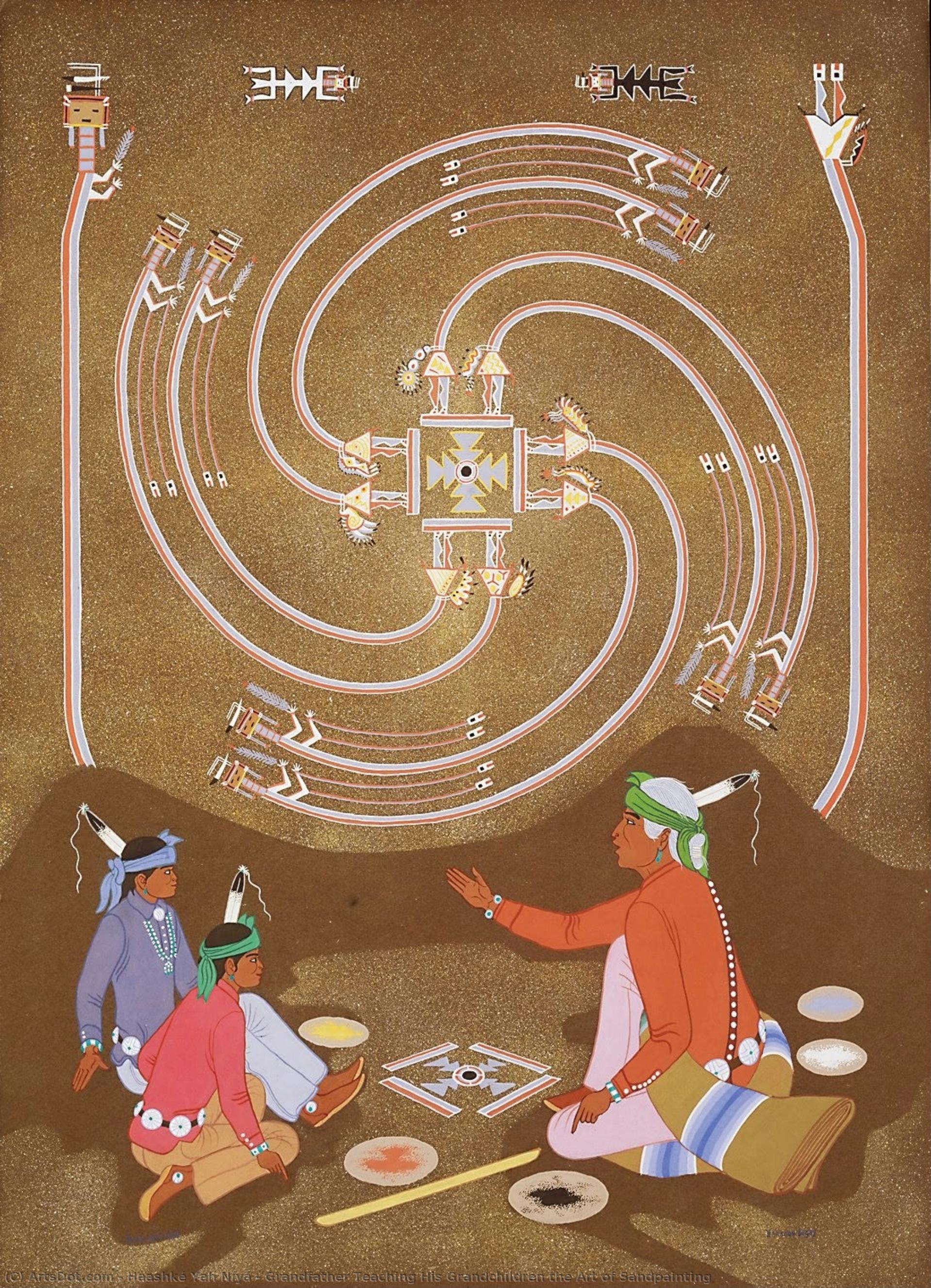 Grandfather Teaching His Grandchildren The Art Of Sandpainting — Haashké Yah Níyá