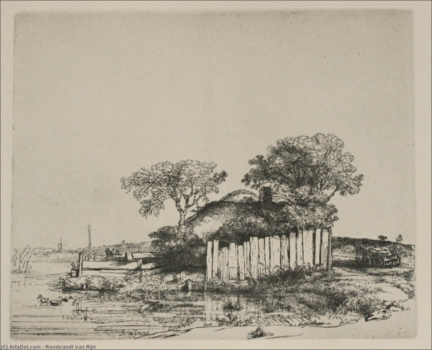 Una Casa Con Palejos Blancos — Rembrandt Van Rijn