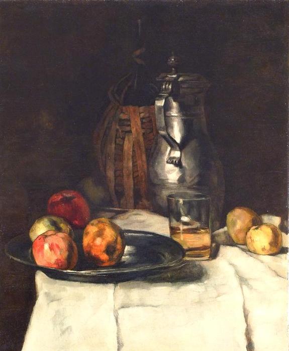 Still Life Mit Pewter Mug, Wineglass And Apple — Carl Eduard Schuch