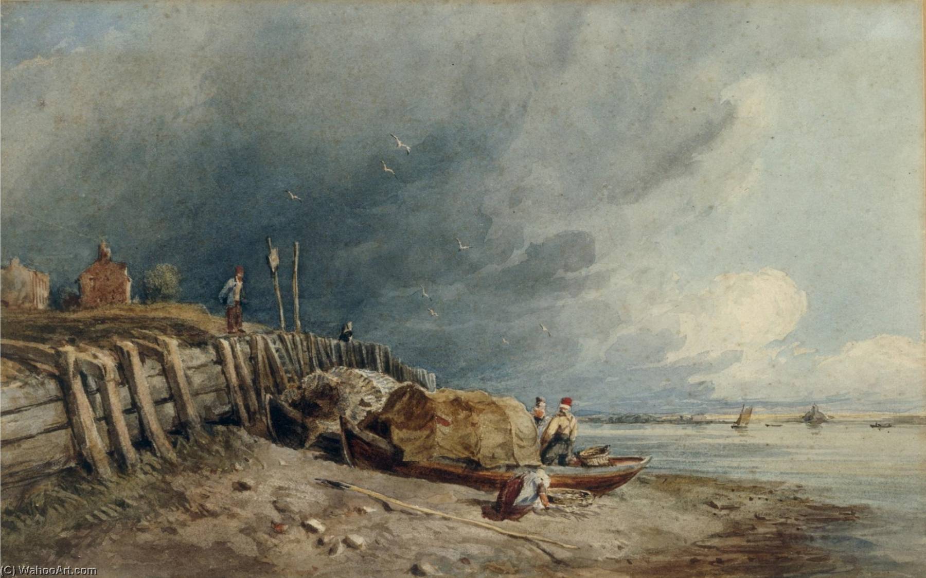 Fishermen And Their Boats At Millbank On The Thames — David Cox
