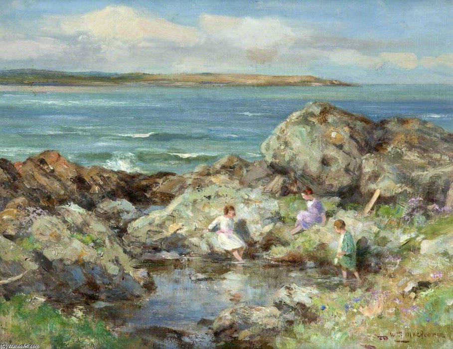 Three Girls By A Rock Pool — William Stewart Macgeorge