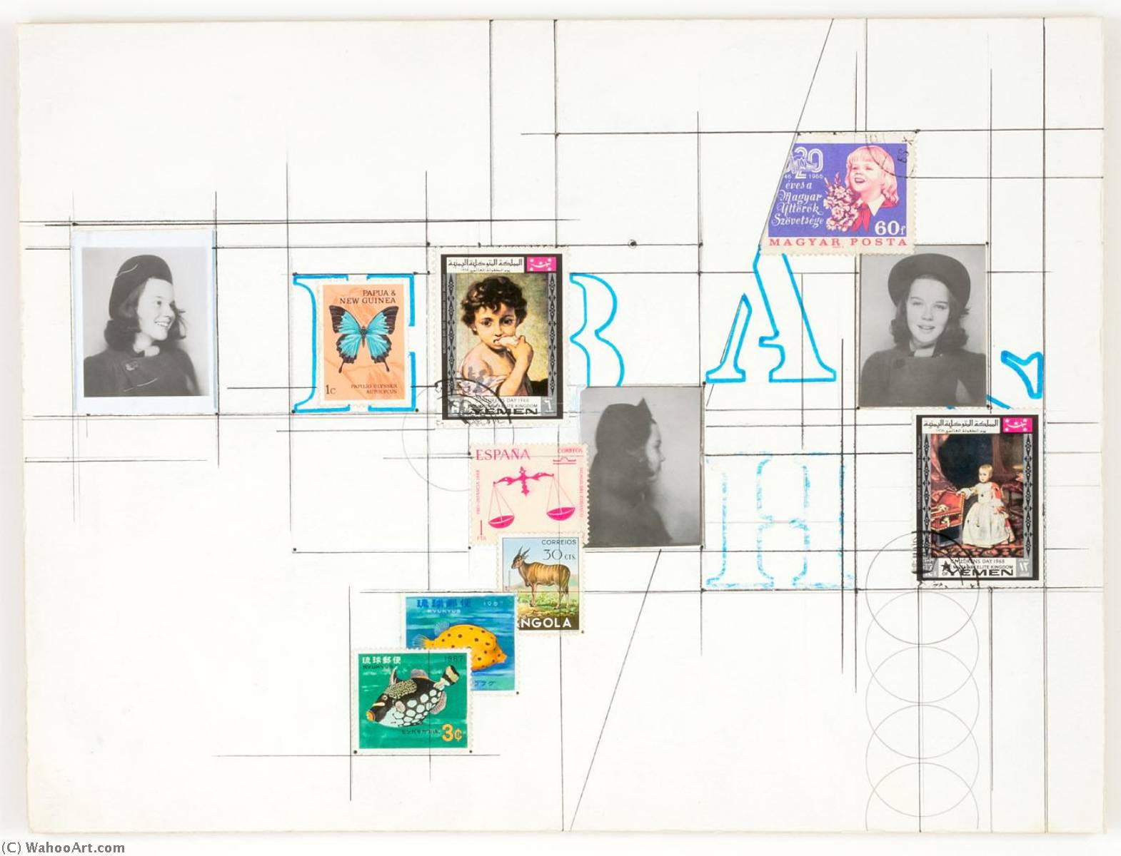 Untitled (leila Hadley In Hat, Stamps) — Joseph Cornell