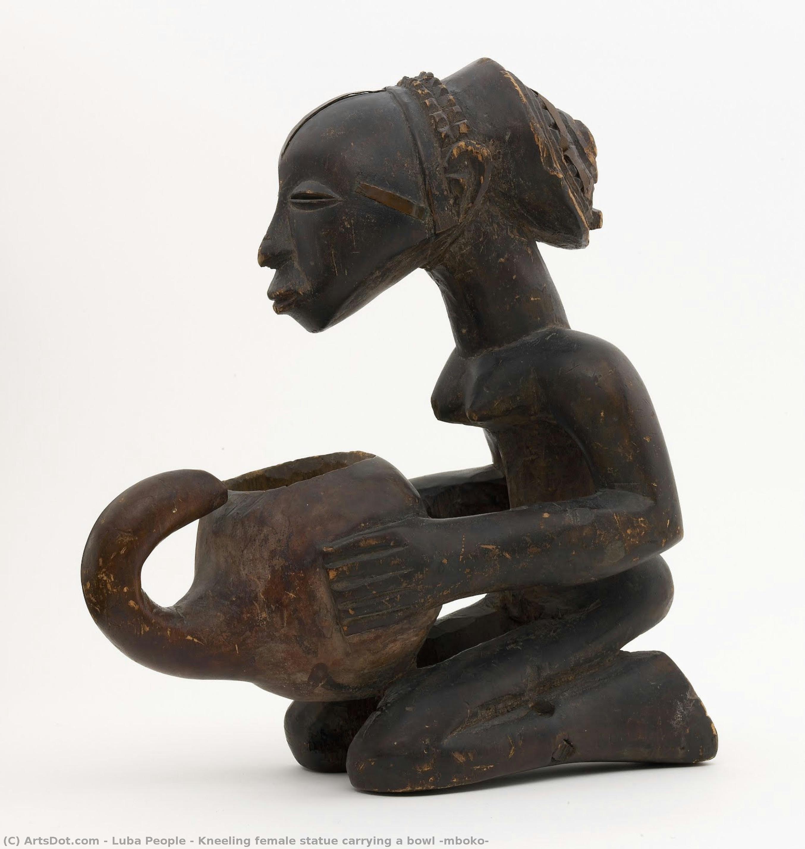 Kneeling Female Statue Carrying A Bowl (mboko) — Luba