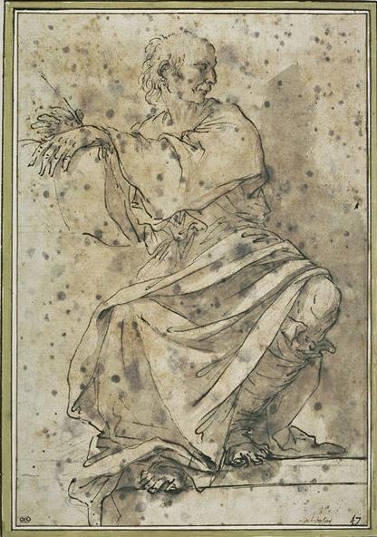 Old Man Sitting, Holding A Book And Turning — Salvator Rosa