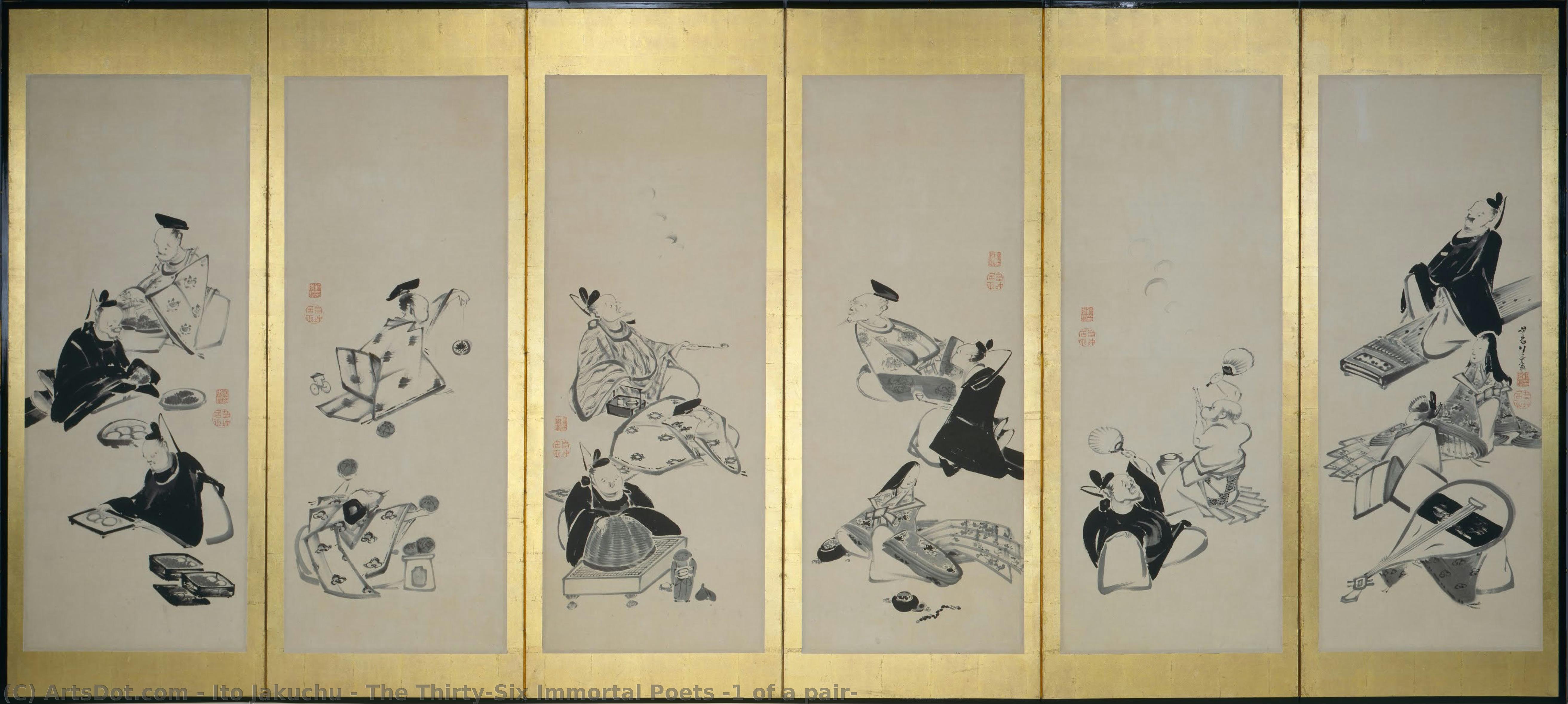 The Thirty-six Immortal Poets (1 Of A Pair) — Ito Jakuchū