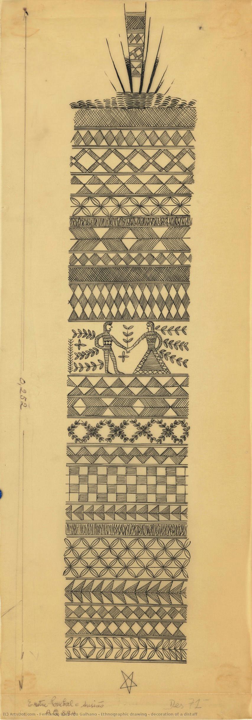 Ethnographic Drawing - Decoration Of A Distaff — Fernando Barbedo Galhano