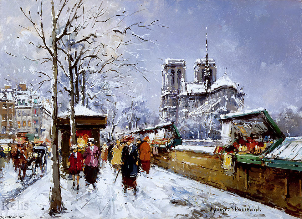 Booksellers Notre Dame, Winter — Antoine Blanchard (marcel Masson)