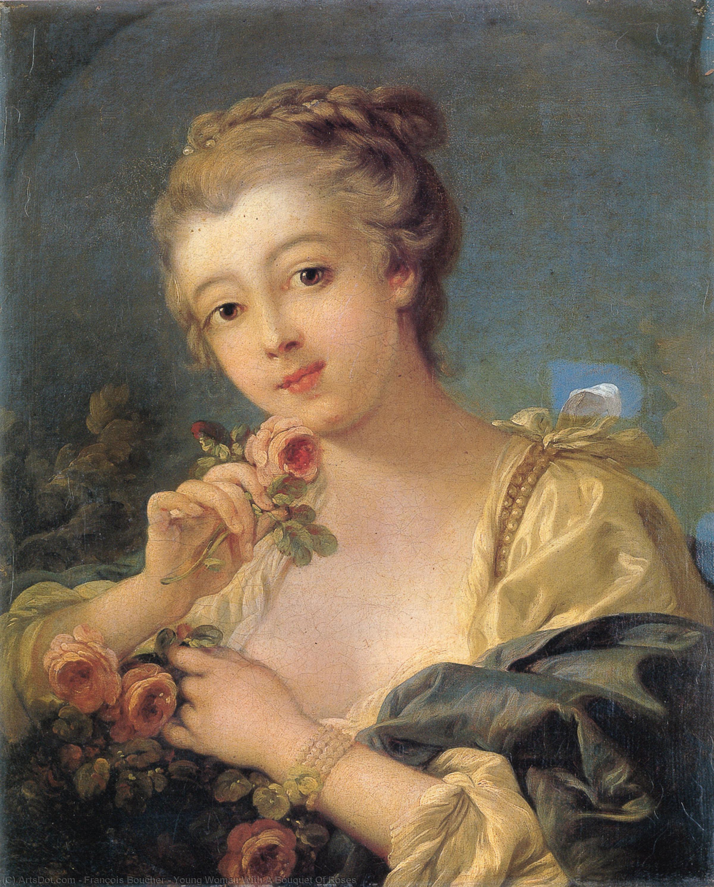 Young Woman With A Bouquet Of Roses — François Boucher