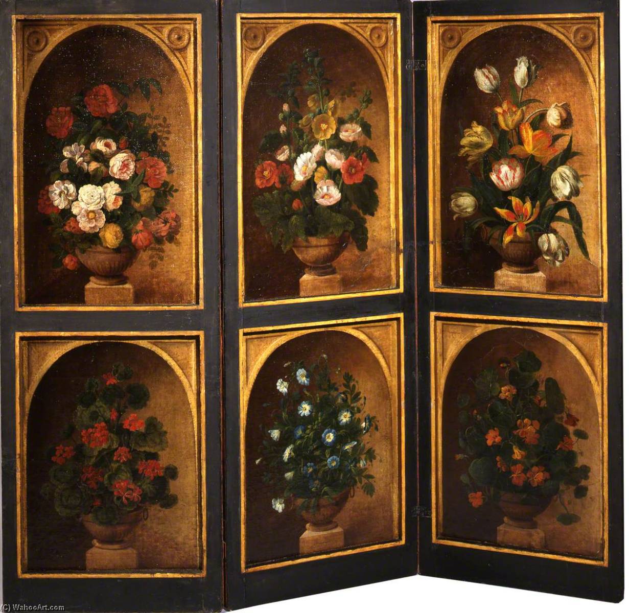 Three Panel Screen With Six Flower Pieces (recto) — James Sillett