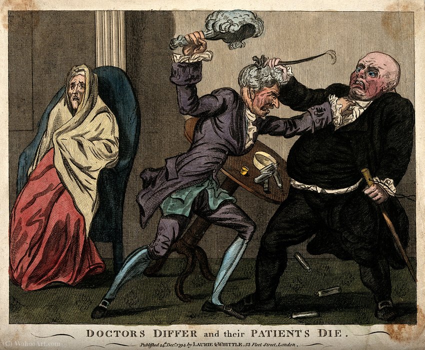 Two Doctors Quarreling Whilst Their Patient Deteriorates — Isaac Robert Cruikshank