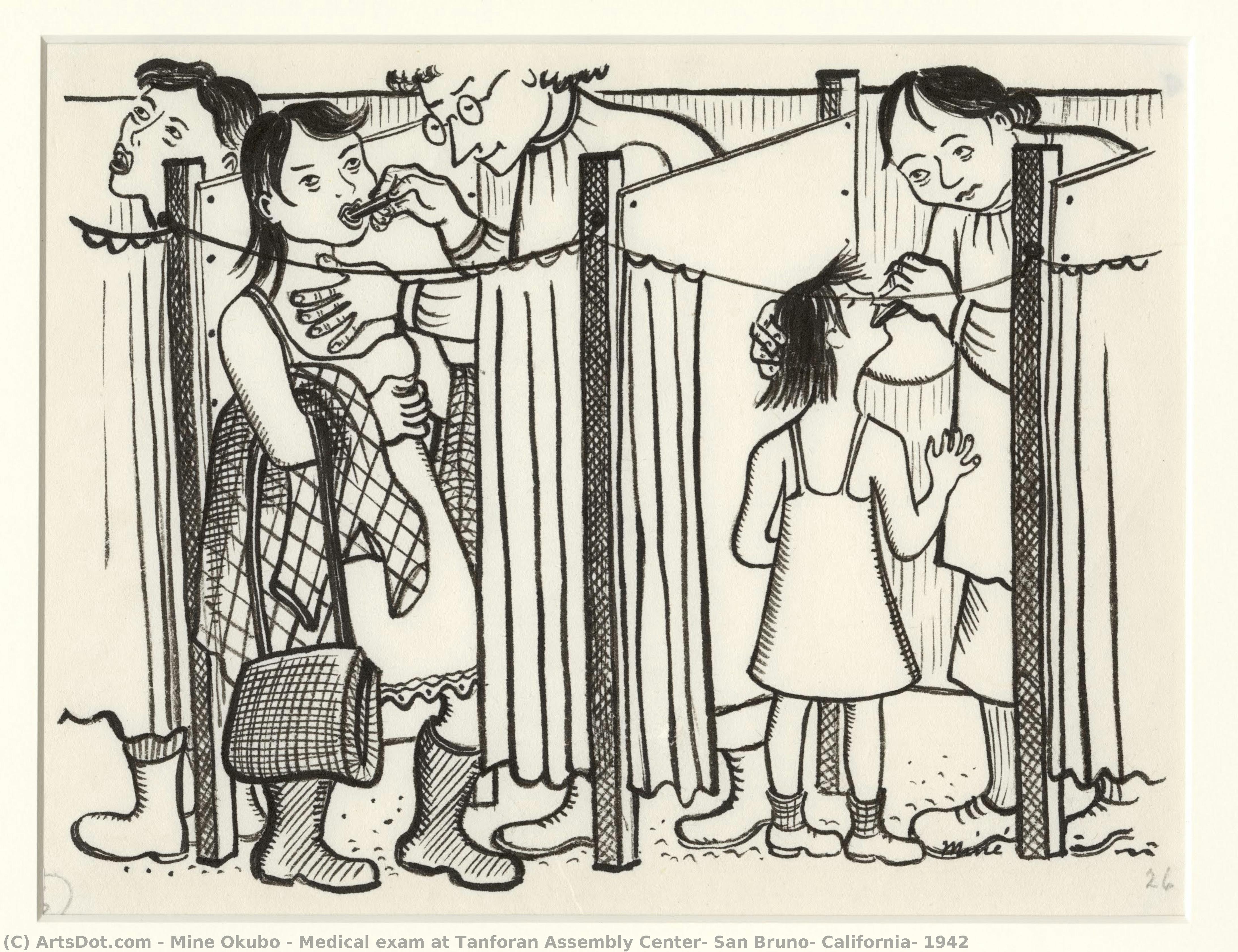 Examen Médico En El Centro De Reunión Tanforan, San Bruno, California, 1942 — Miné Okubo