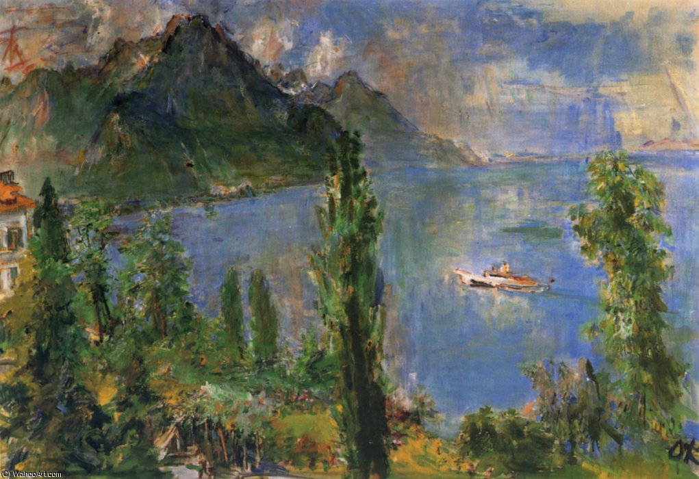 Le Lac De Genève Et Un Bateau À Vapeur, The Lake Geneva And A Boat With Steamer,, Huile Sur Toile, — Oskar Kokoschka