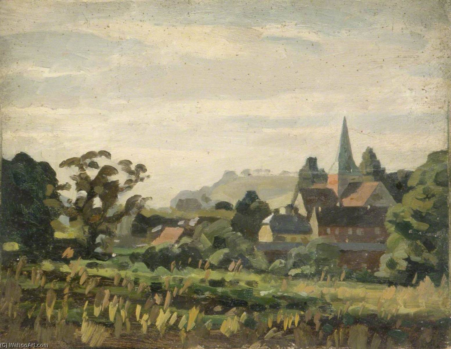 Rural Scene With A Village And A Church Spire — Gunning King