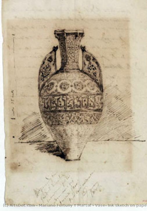 Vase: Ink Sketch On Paper Made — Mariano Fortuny Y Marsal