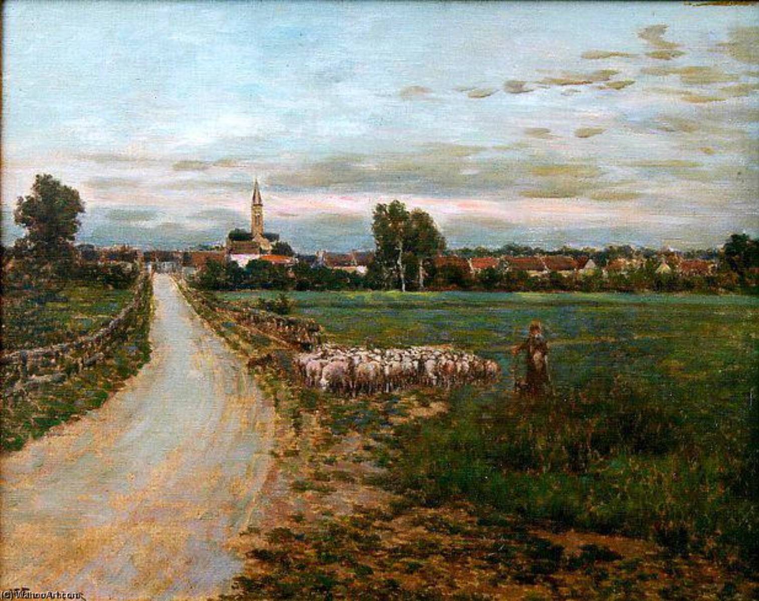 La Route De Montmacq Le Soir (titre Inscrit) Le Troupeau Paysage D'ile De France (ancien Cartel) — Joseph-félix Bouchor