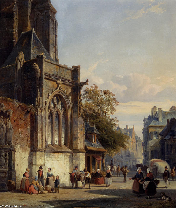 Town Square Before A Church A Capriccio — Cornelis Springer