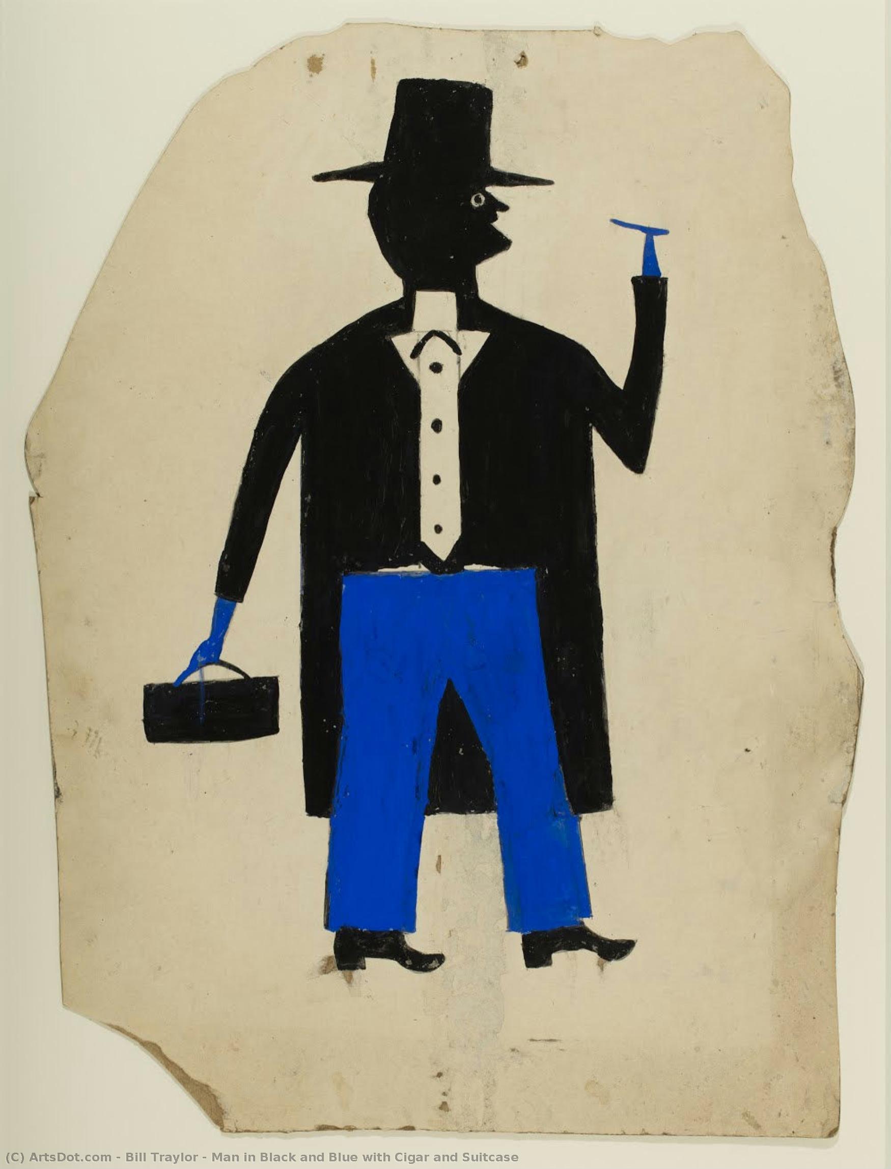 Man In Black And Blue With Cigar And Suitcase — Bill Traylor