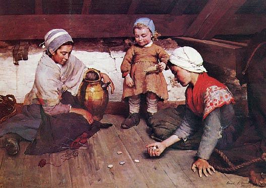 Playing Jackstones, (painting) — Edward Emerson Simmons