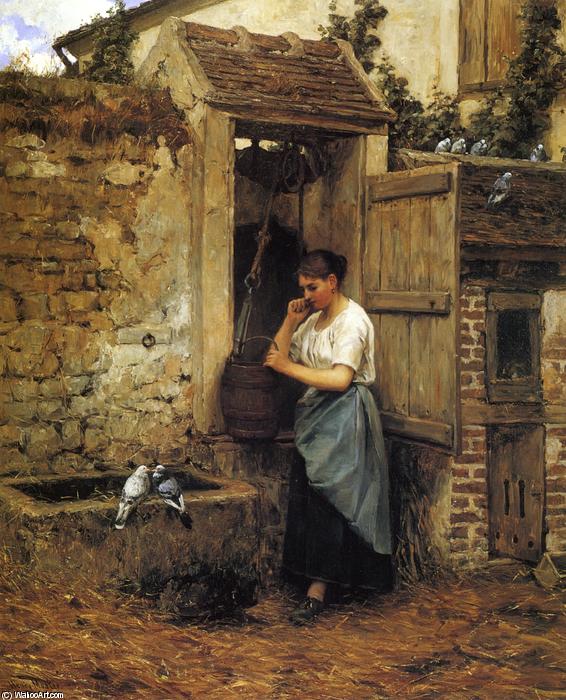 Peasant Girl And Doves — Henry Mosler