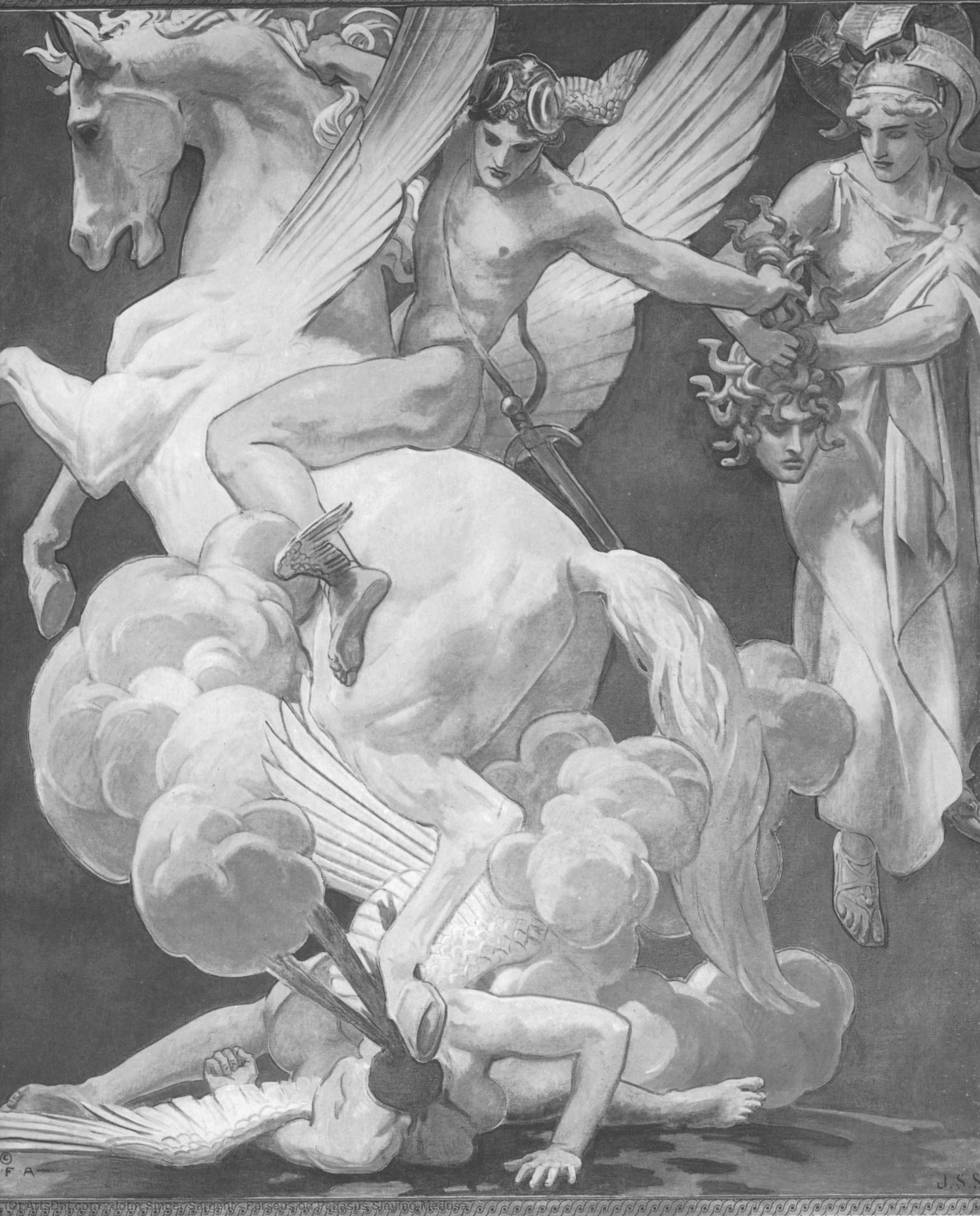 Perseus On Pegasus Slaying Medusa — John Singer Sargent