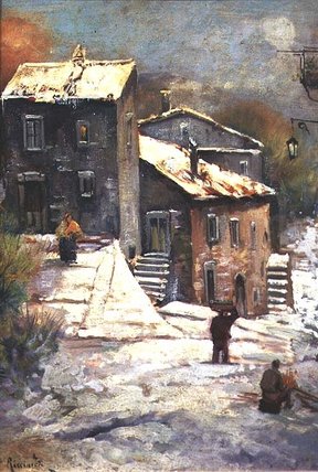 Figures In A Snowy Village — Oscar Ricciardi