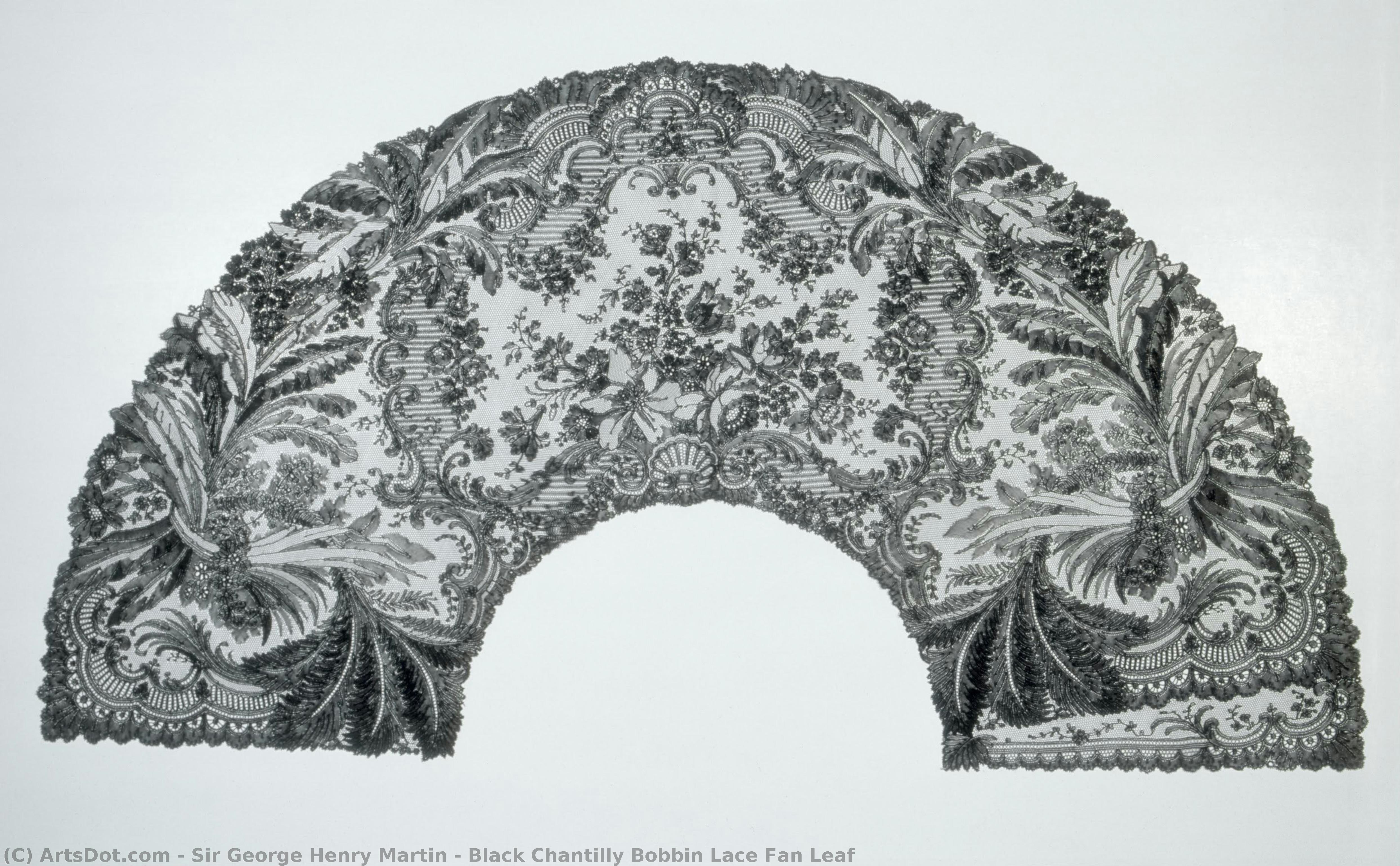 Black Chantilly Bobbin Lace Fan Leaf — Sir George Henry Martin
