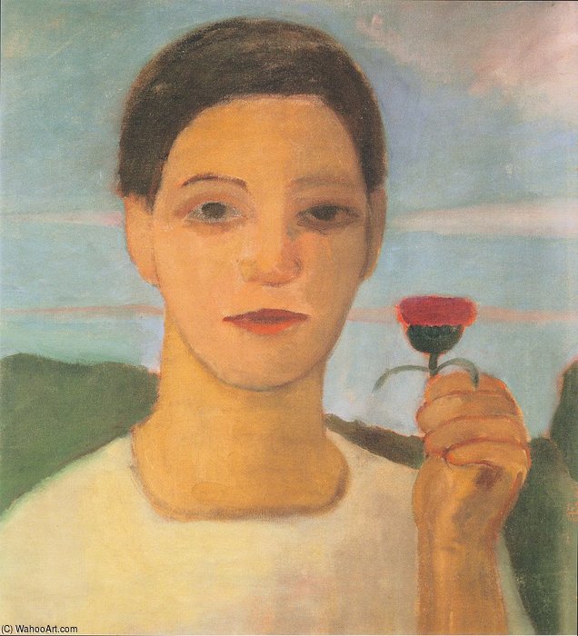Portrait Of Sister Herma With Artichoke Flower In His Raised Hand — Paula Modersohn-becker