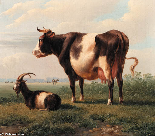 Cow, Goat And Sheep By A Ruin; And Goat And A Cow In A Landscape — Albertus Verhoesen