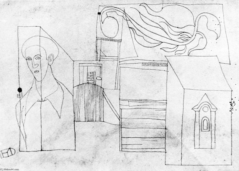 Village Motifs With Self-portrait — Lajos Vajda
