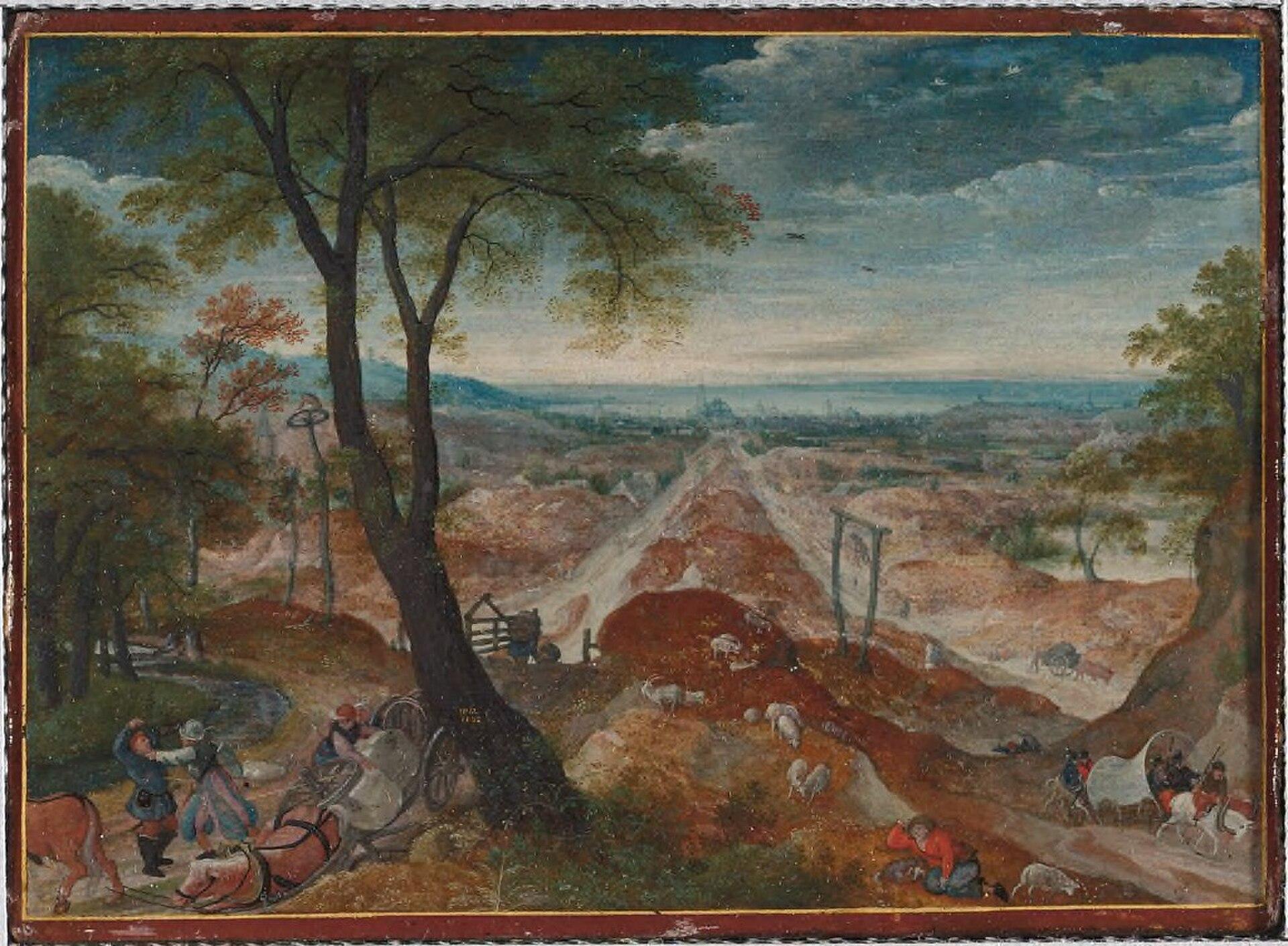 Landscape With Bandits Holding Up A Man With A Wagon — Hans Bol