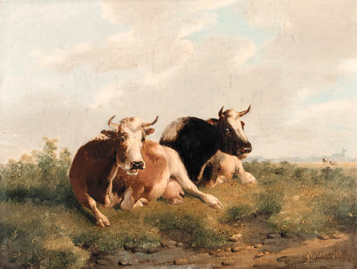 Grazing Cattle; And Cattle By A Fence — Albertus Verhoesen