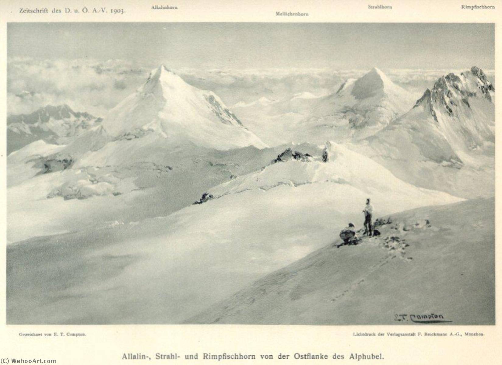 Deutsch Allalin , Strahl Und Rimpfischhorn Von Der Ostflanke Des Alphubel — Edward Theodore Compton