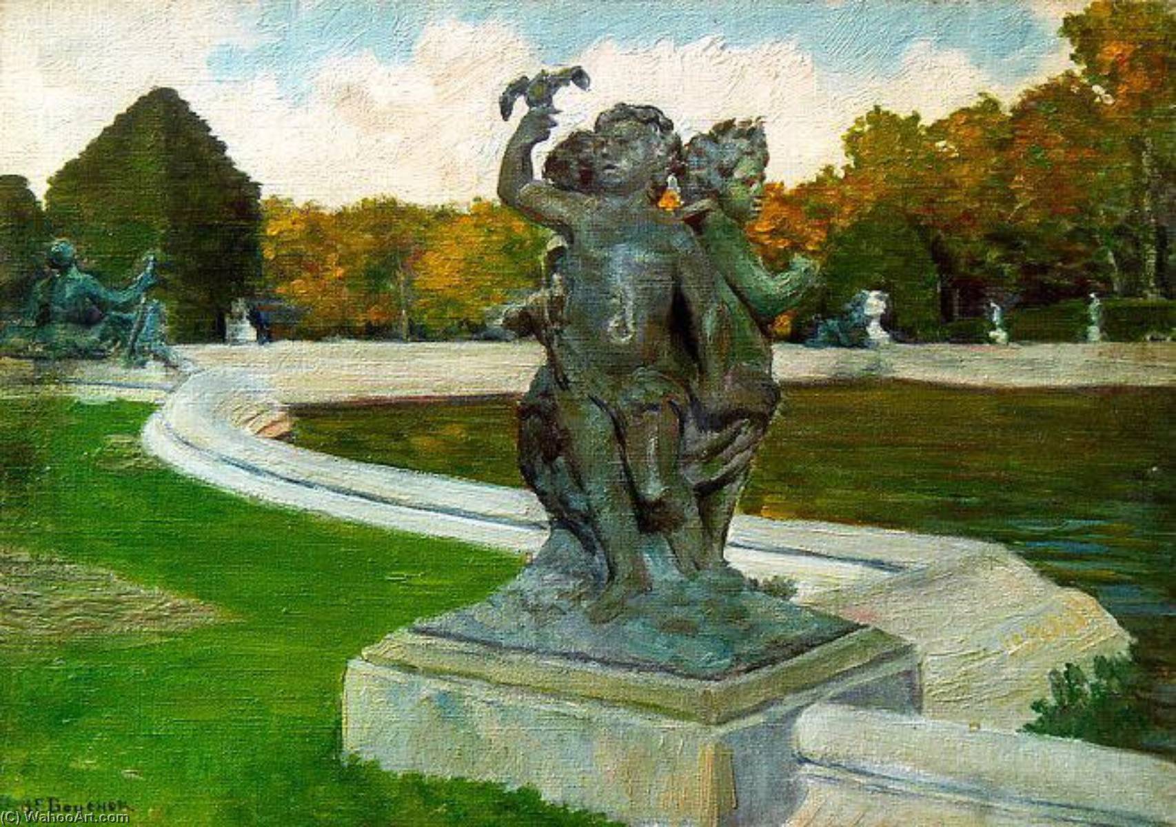 Enfants À La Colombe Dans Le Parc De Versailles (titre Inscrit) — Joseph-félix Bouchor
