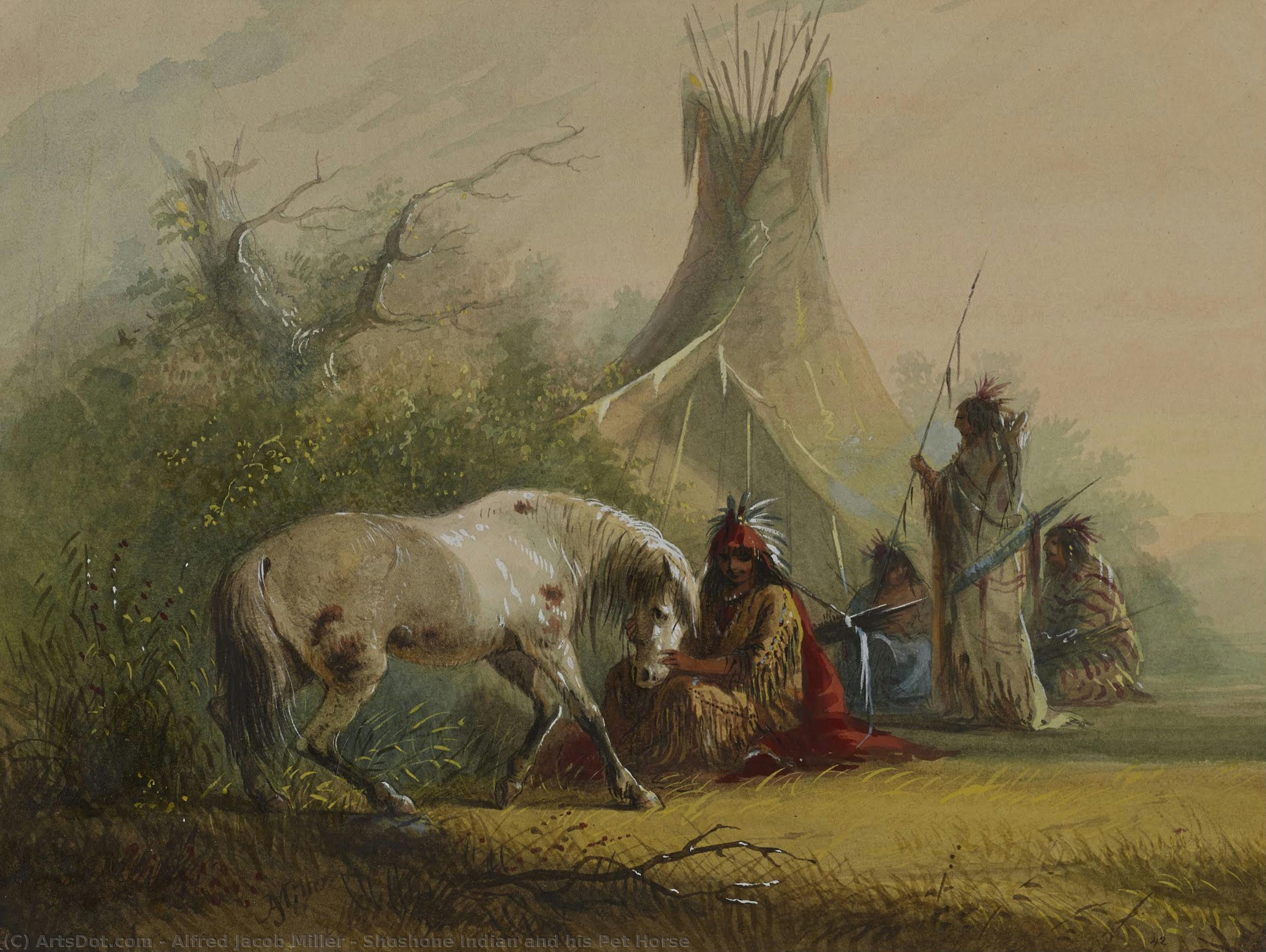 El Shoshone Indígena Y Su Caballo — Alfred Jacob Miller