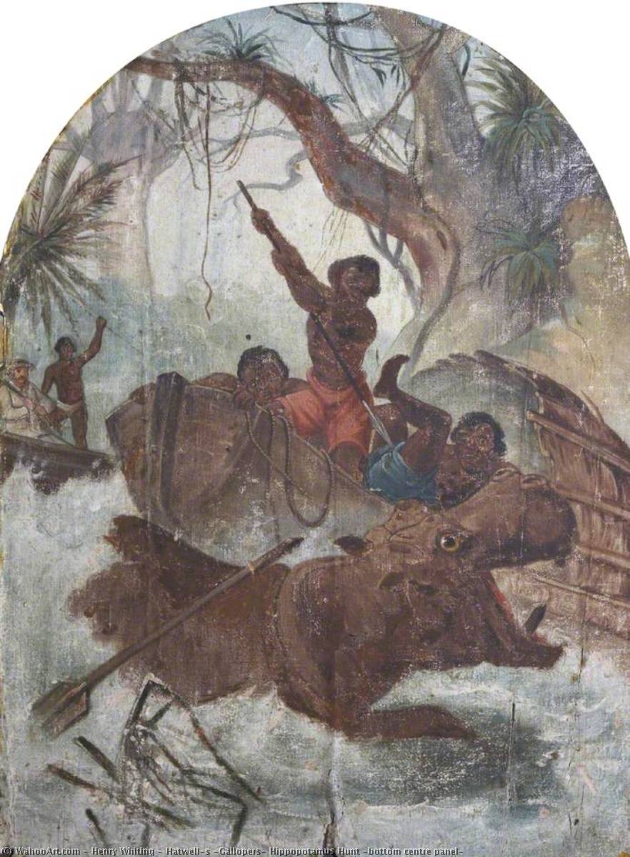 Hatwell's 'gallopers' Hippopotamus Hunt (bottom Centre Panel) — Henry Whiting