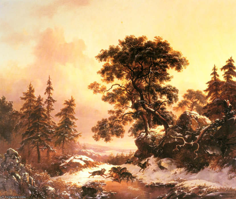 Wolves In A Winter Landscape — Frederick Marianus Kruseman