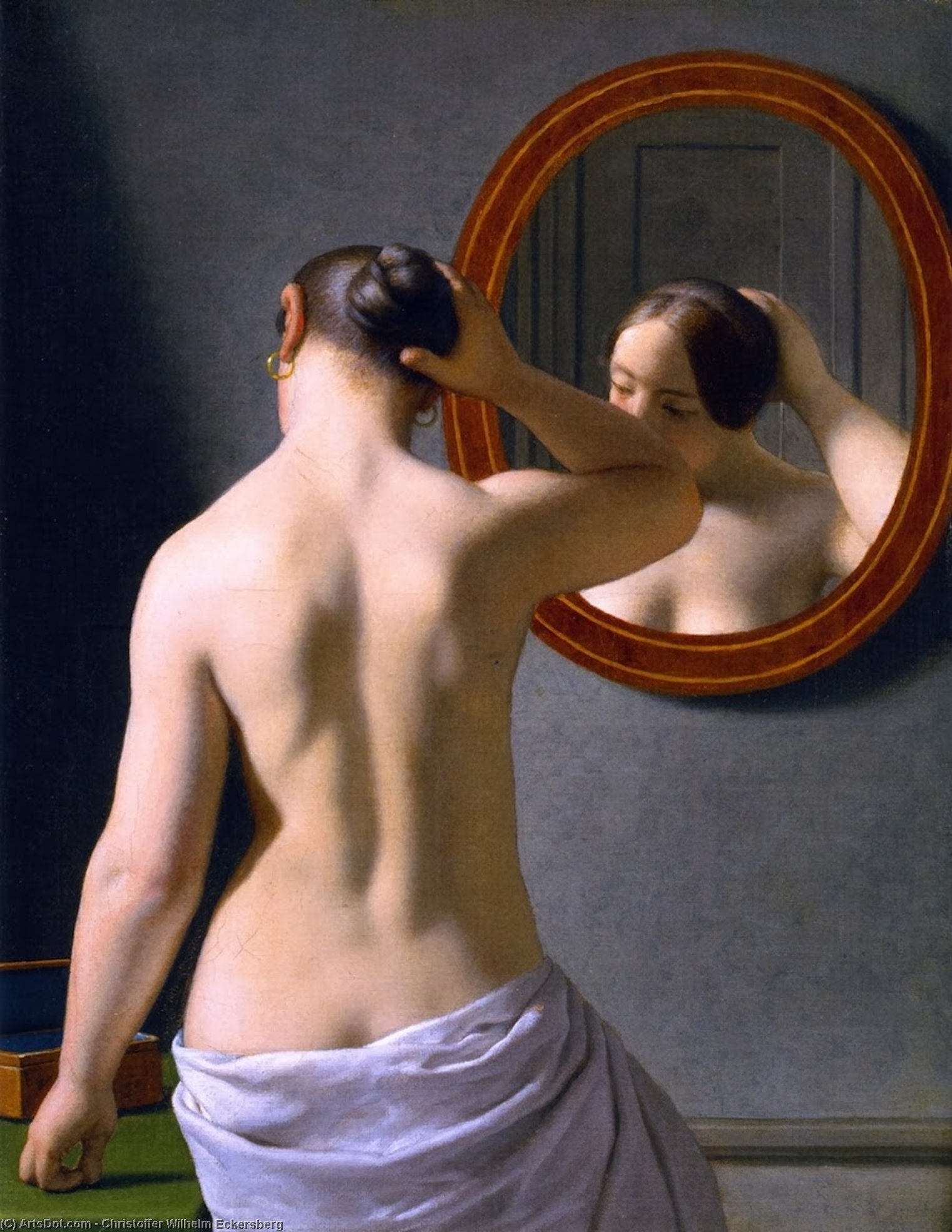A Nude Woman Doing Her Hair Before A Mirror — クリストファー・ヴィルヘルム・エッカースベルグ