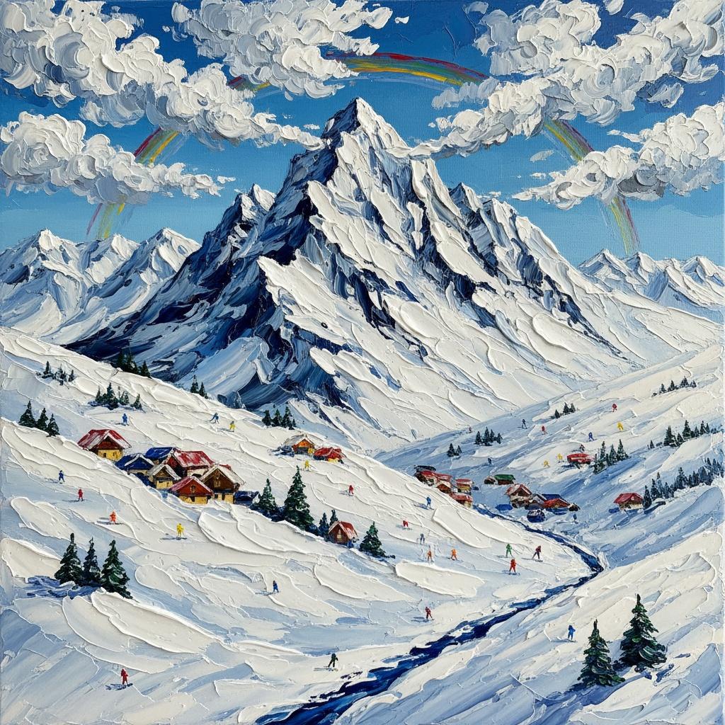 Eternal Zenith: A Monumental Impasto Vision Of Alpine Serenity And Prismatic Light — Christian Noiret