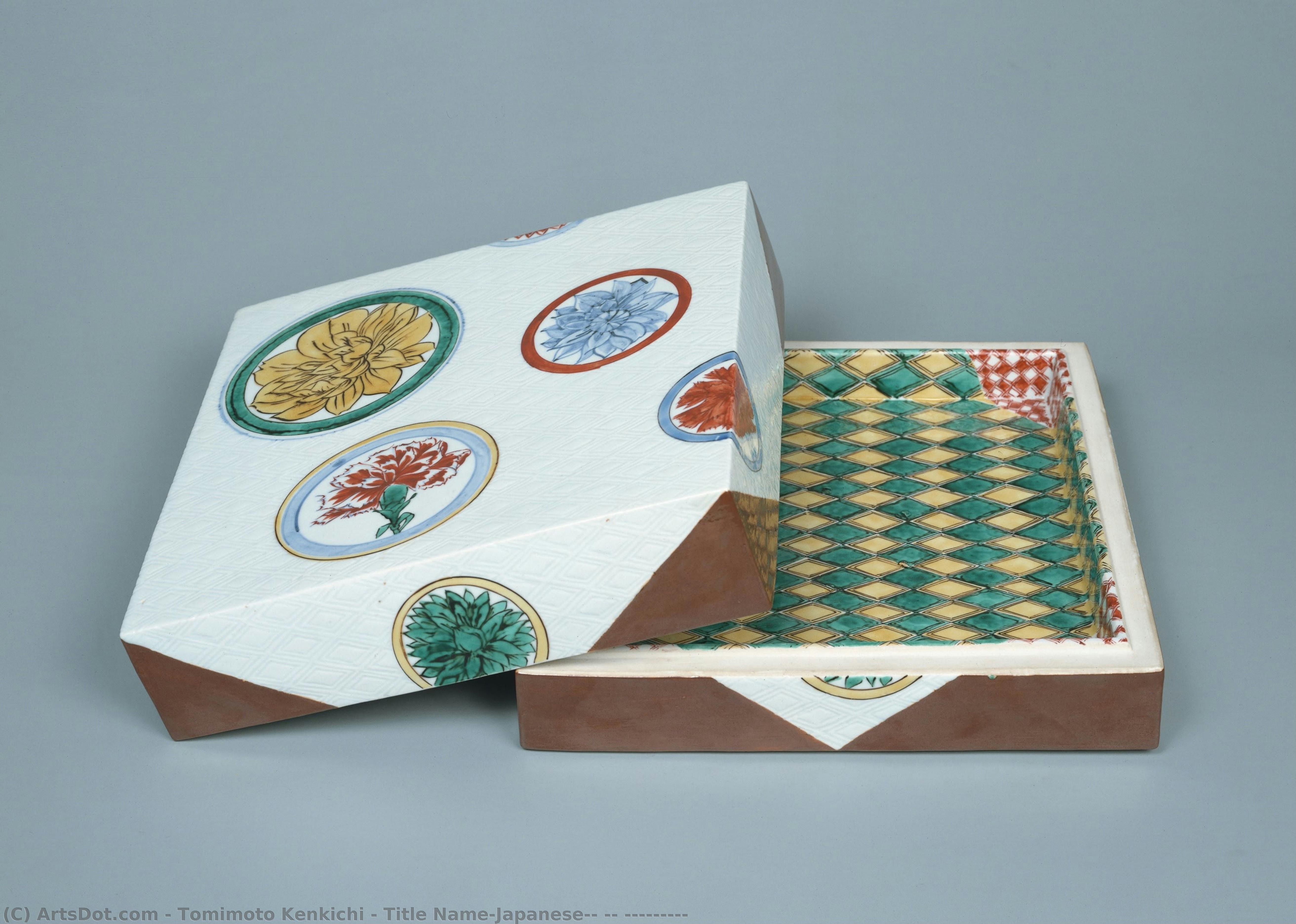 Title Name(japanese): 磁器 色絵円に花模様飾筥 — Tomimoto Kenkichi