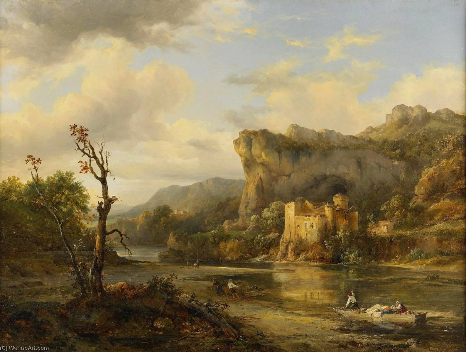Français Paysage Avec Pêcheurs Svenska Landskap Med Fiskare — Jacques Raymond Brascassat