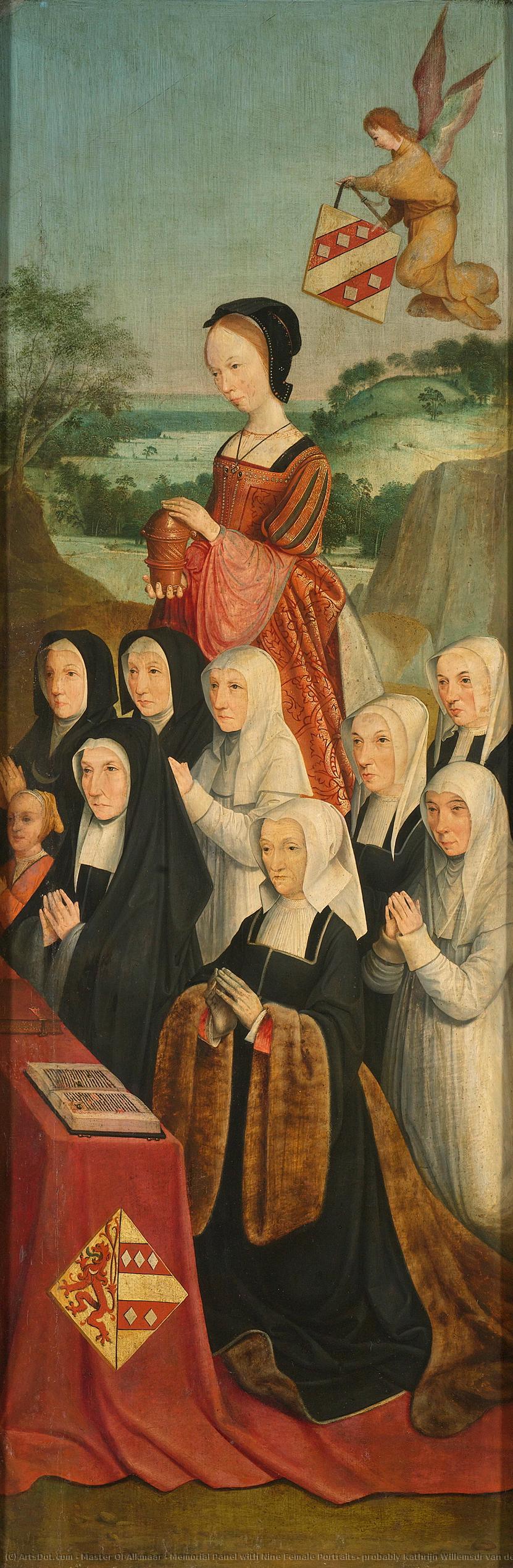 Memorial Panel With Nine Female Portraits, Probably Kathrijn Willemsdr Van Der Graft And Family, With Saint Mary Magdalene And The Van Soutelande Family And Van Der Graft-van Soutelande Crests, Inner Right Wing Of An Altarpiece, Master Of Alkmaar, C..... — Master Of Alkmaar