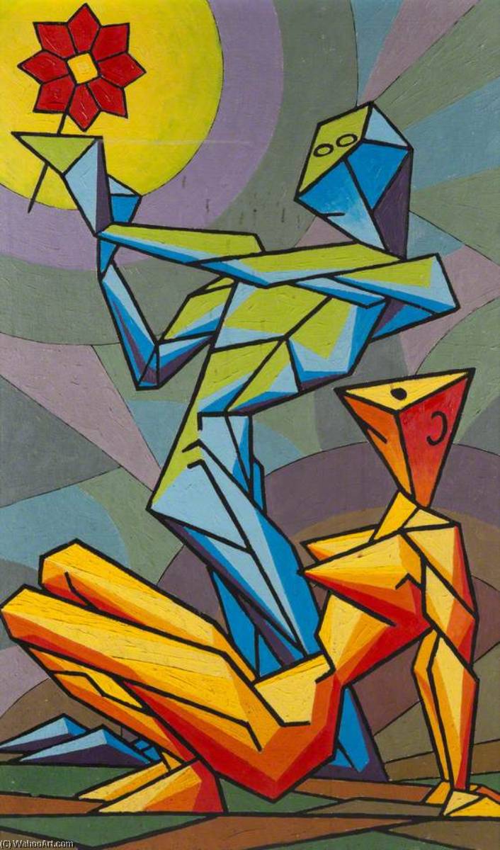 Two Geometric Figures With Red Flower And Sun — Arthur R Griffith