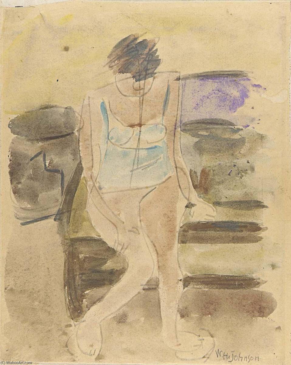Seated Woman In Blue Underwear — William H. Johnson