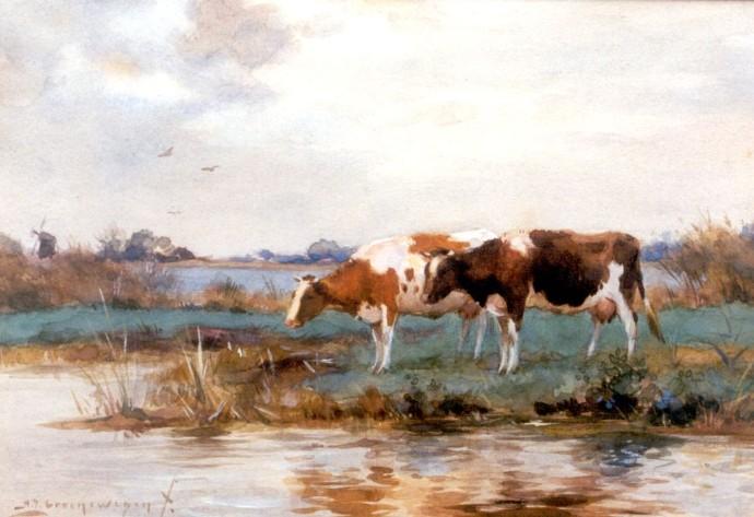 Cows Drinking — Adrianus Johannes Groenewegen