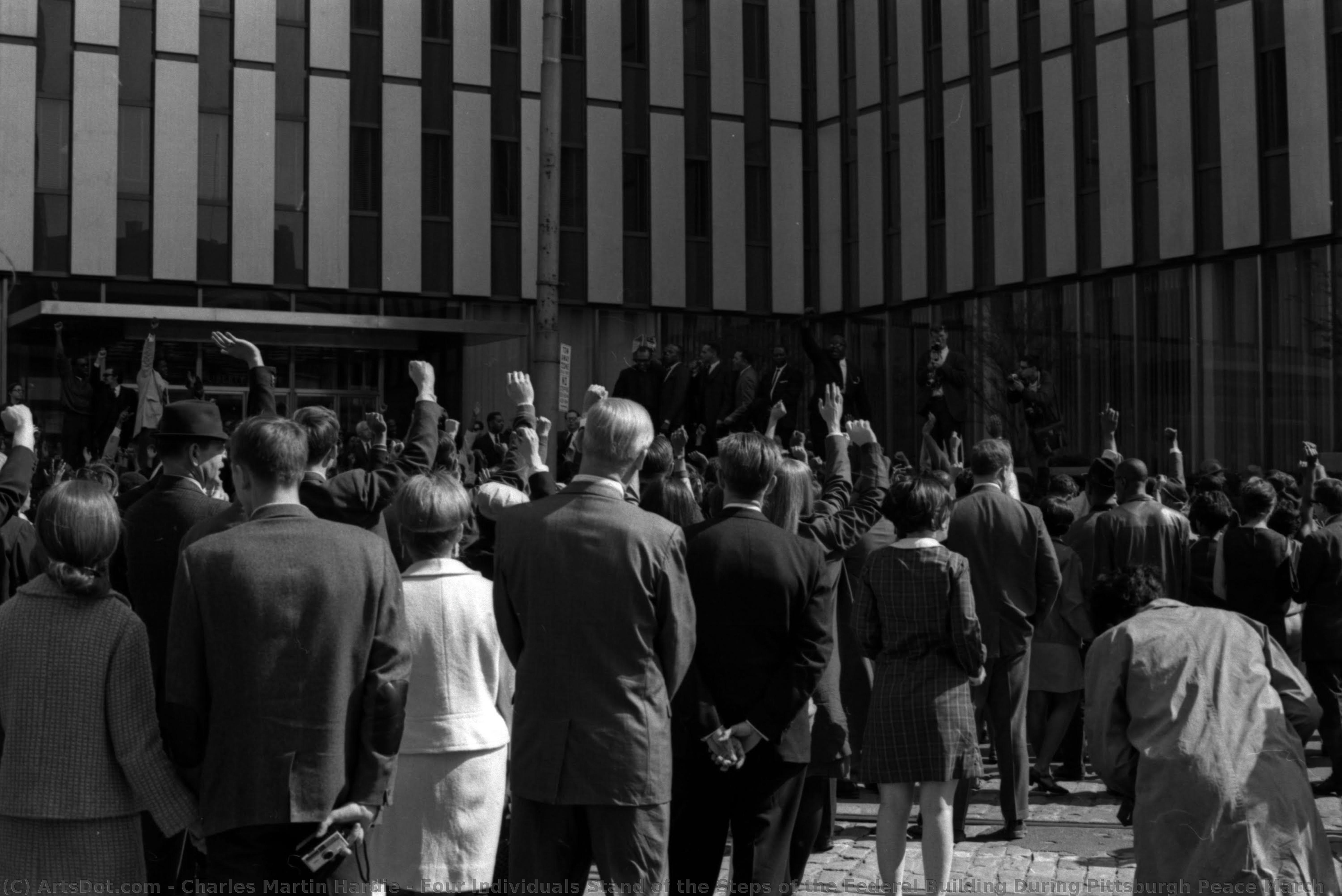 Four Individuals Stand Of The Steps Of The Federal Building During Pittsburgh Peace March — Charles Martin Hardie